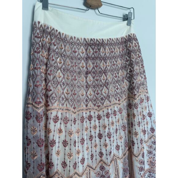 SOFT SURROUNDINGS white orange pink embroidered Inez long maxi skirt India - Picture 3 of 10